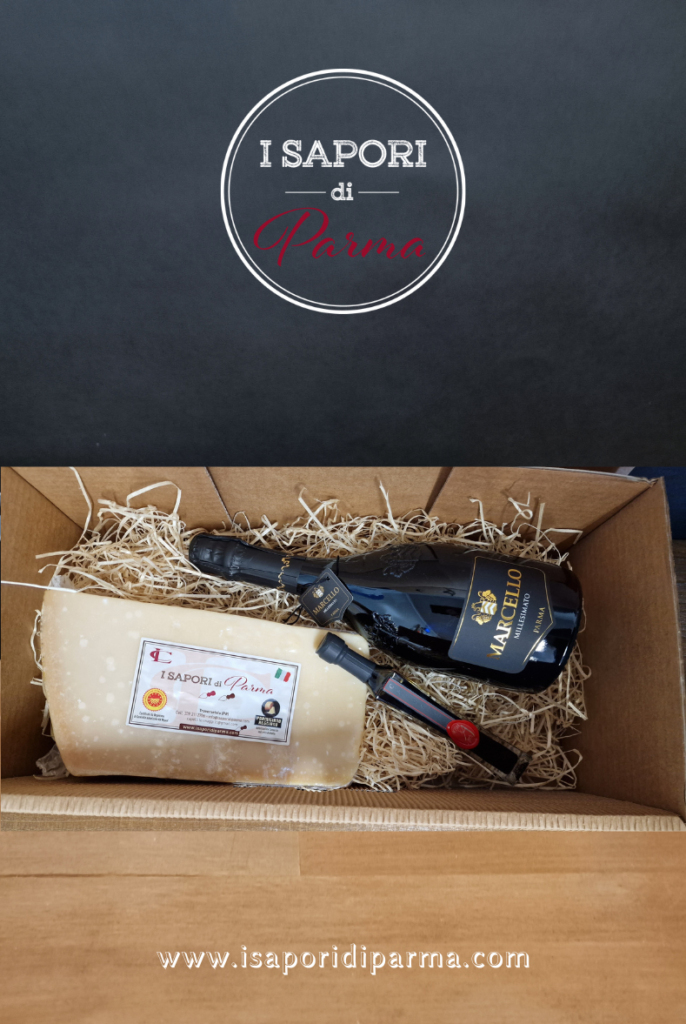 The Best of The Flavors of Parma .Specifically, inside the box we find: 1 Kg Parmigiano Reggiano 24 months:The best choice for a seasoning that pleases everyone. Lambrusco Marcello Millesimato - Ariola Winery:This is a wine that is striking for its aromatic richness, softness and naturalness of fruit. Cream of Balsamic Vinegar N 10 : Ideal for dressing salads, enhancing sauces, meats and carpaccio.The product may vary in shape and color from the picture.Postage 13.50 €