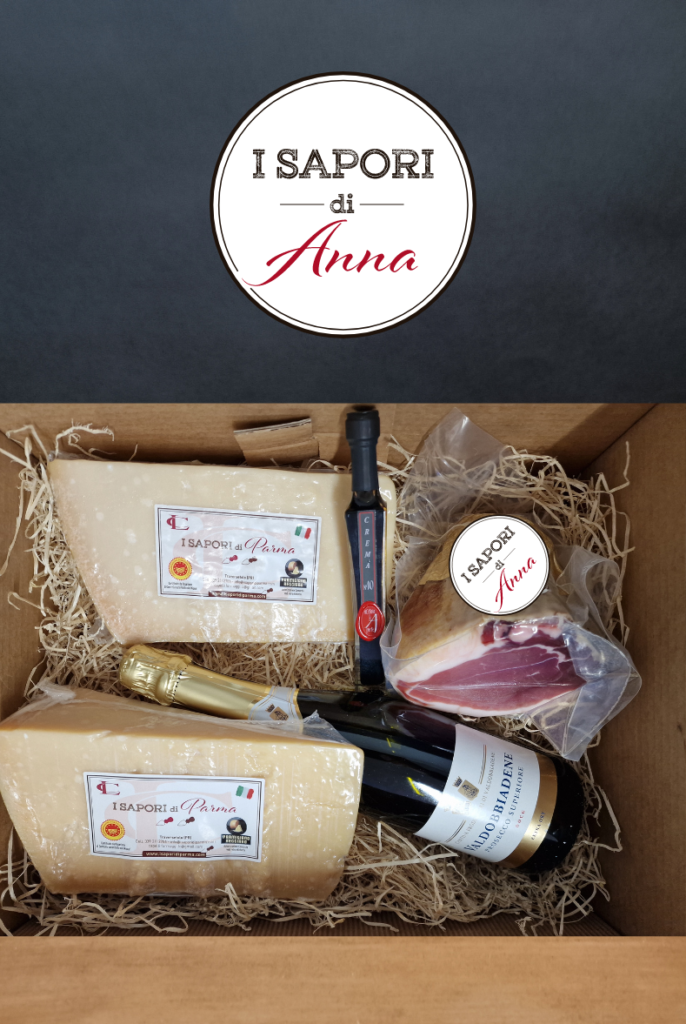 The Best of The Flavors of Parma .Specifically, within the basket we find: 1 Kg Parmigiano Reggiano 24 months.The best choice for a seasoning that pleases everyone. 1 kg Parmigiano Reggiano 30 months. The best choice for a seasoning that pleases everyone. Fiocchetto di Prosciutto 1/2 Vacuum-packed.It is consumed mainly as an appetizer, on its own or accompanied by other cured meats and typical products from Parma. Valdobbiadene Preosecco Superiore DOCG Extra dry - Cantina Produttori di ValdobbiadeneA soft yellow color and an intense, fragrant bouquet. The flavor is dry and harmonious. The 'ideal to pair with aperitifs, fish, cured meats and cheeses. Cream of Balsamic Vinegar N 10 : Ideal for dressing salads, enhancing sauces, meats and carpaccio.Postage 13.50 €